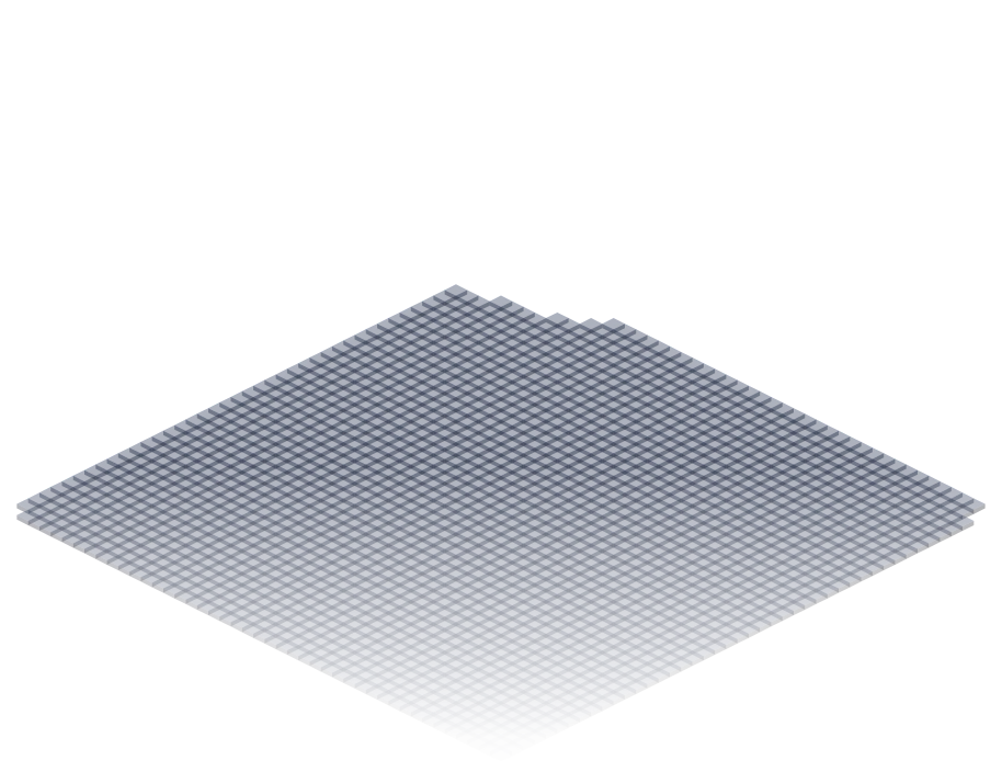 A flat grid of empty tiles: the plan, before anything is built.